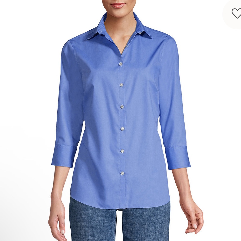 Women's petite 3/4 sleeve Blue Broadcloth Shirt